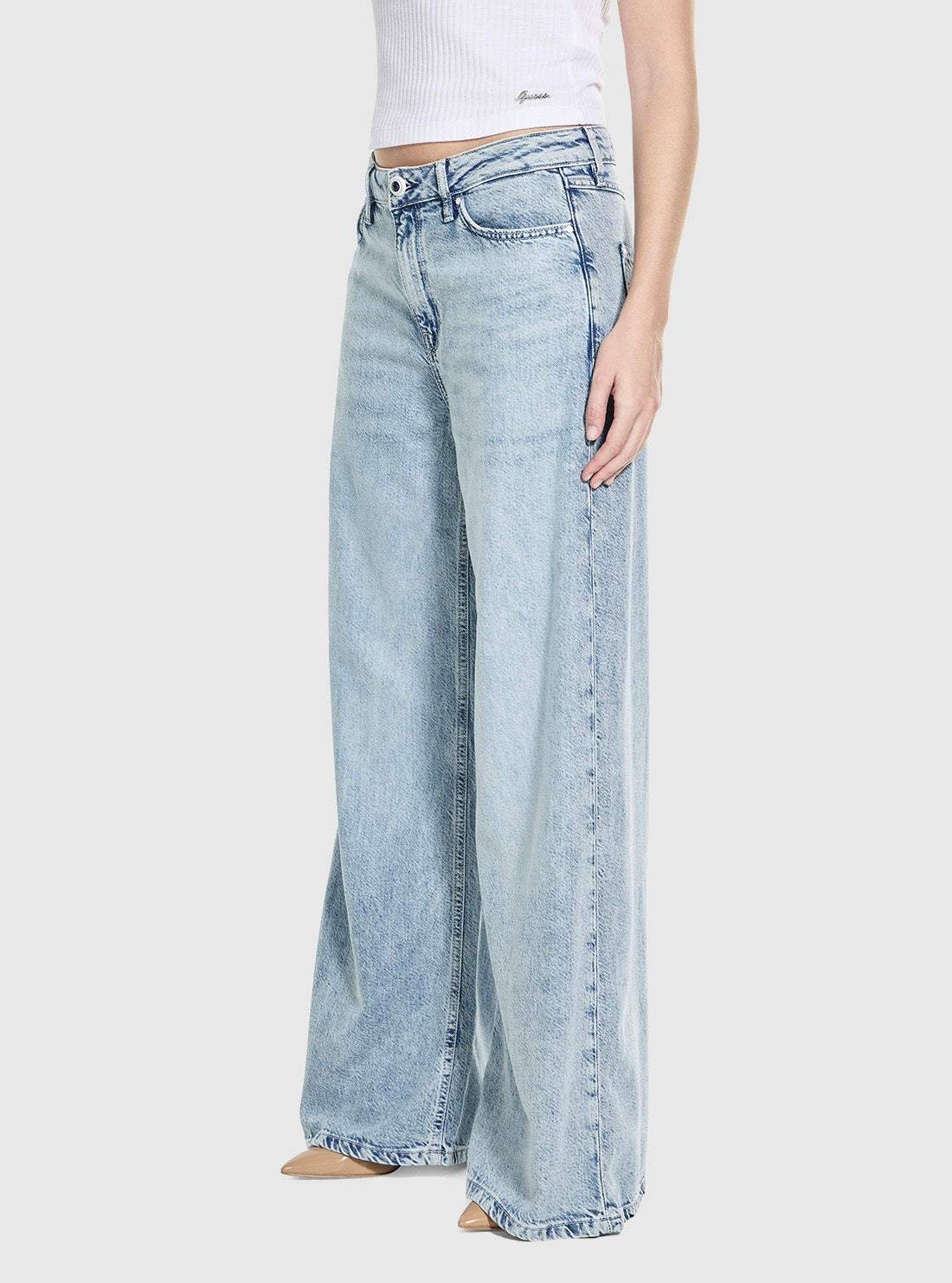 GUESS Womens Bellflower Wide Leg Jeans in Light Wash W6GA82D0697 Side View