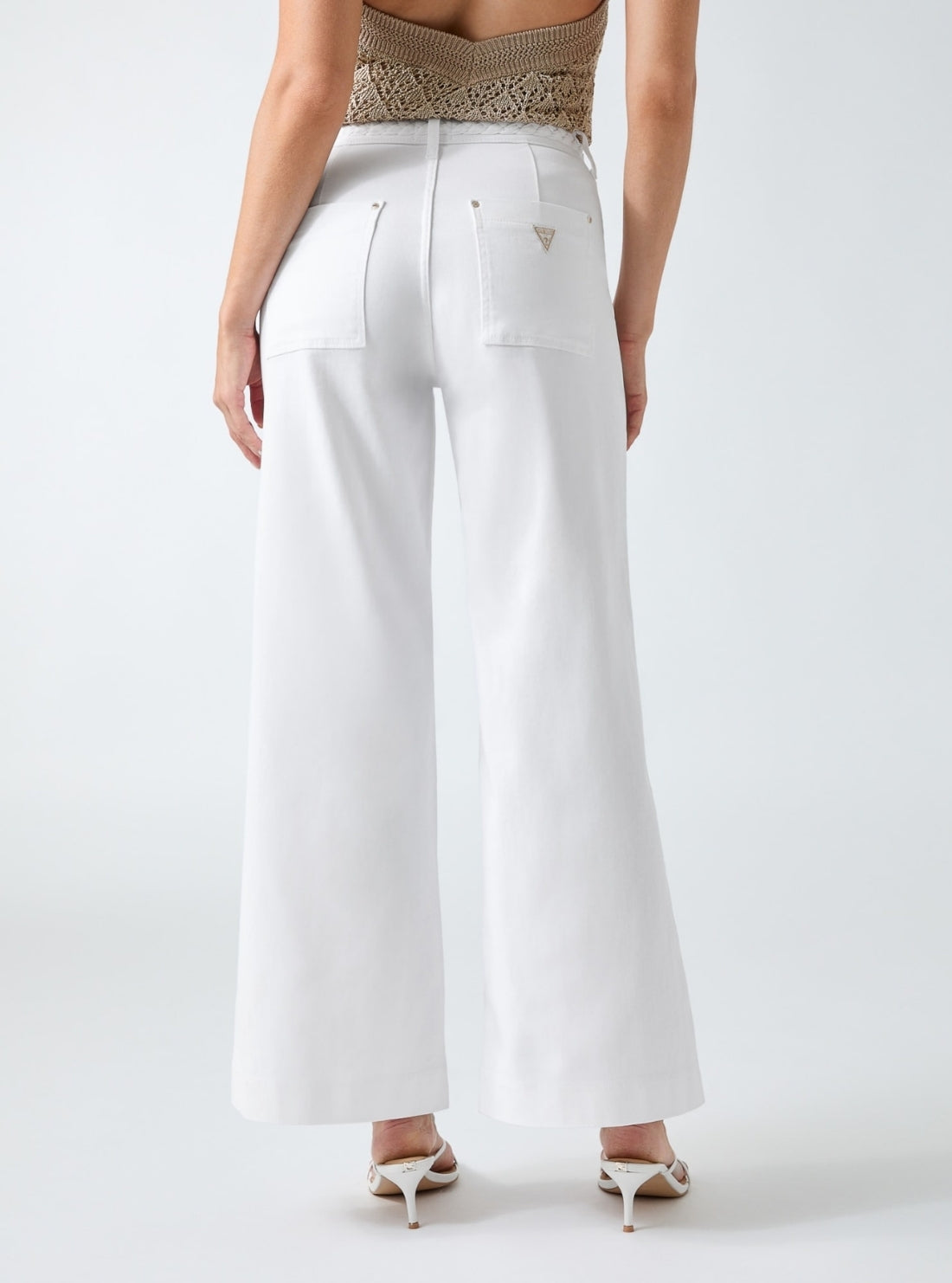 GUESS Womens White Zoya Braided Cropped Leg Pants W6GB15W1886 Back View