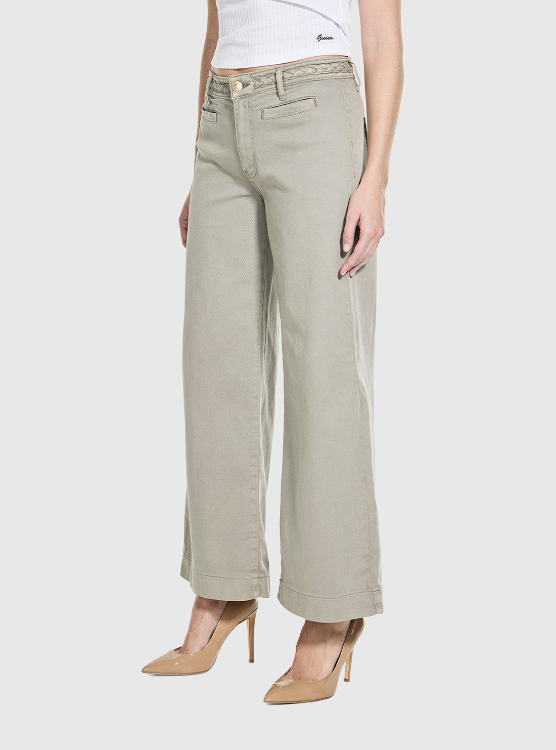 GUESS Womens Mid-Rise Sage Zoya Crop Leg Braided Pants W6GB15W1886 Side View