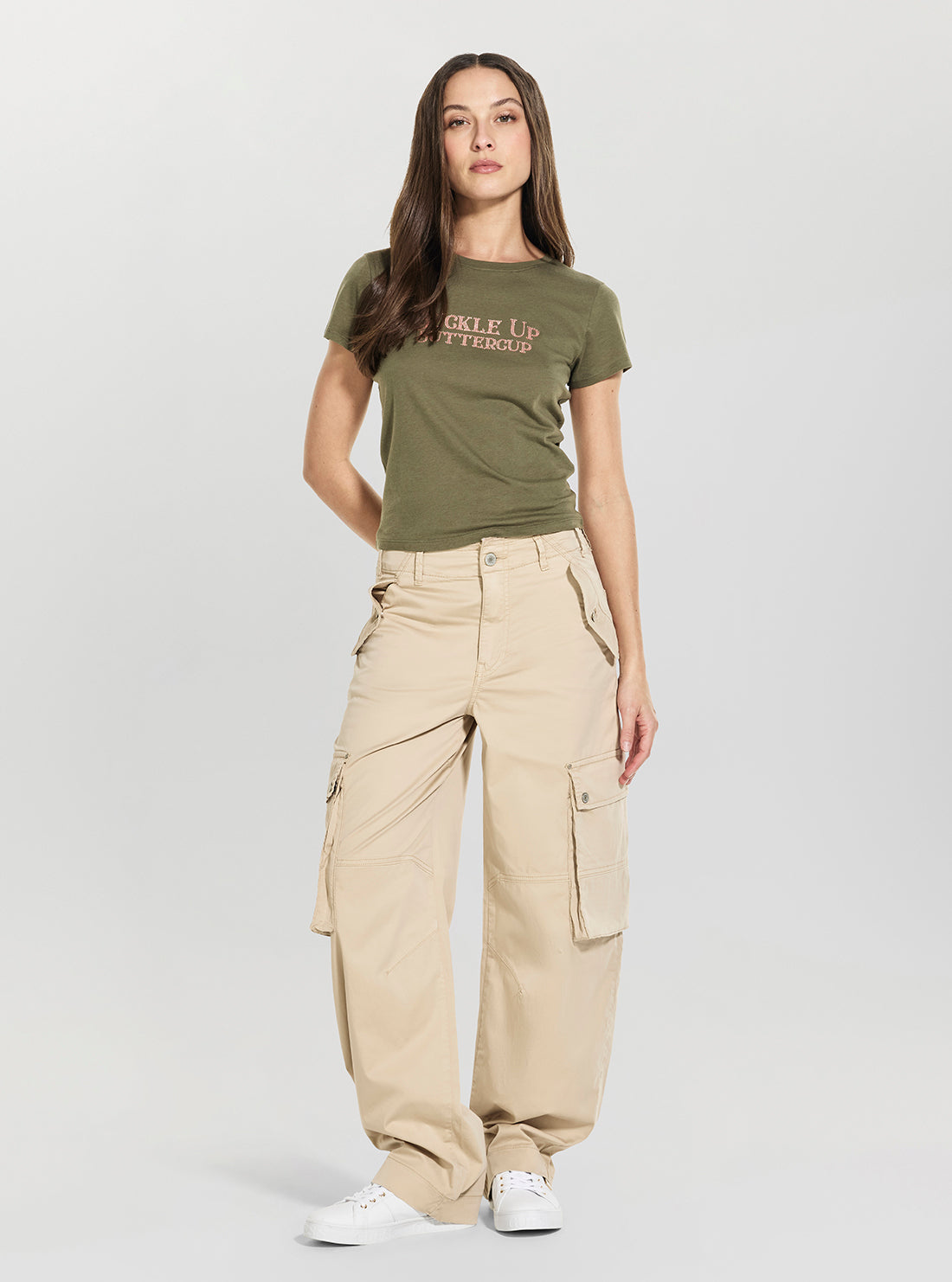GUESS Womens Beige Baggy Cargo Pants W6GB16W1888 Full View
