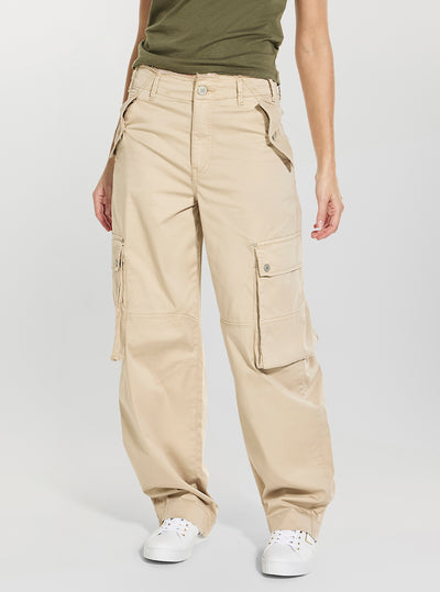 GUESS Womens Beige Baggy Cargo Pants W6GB16W1888 Front View
