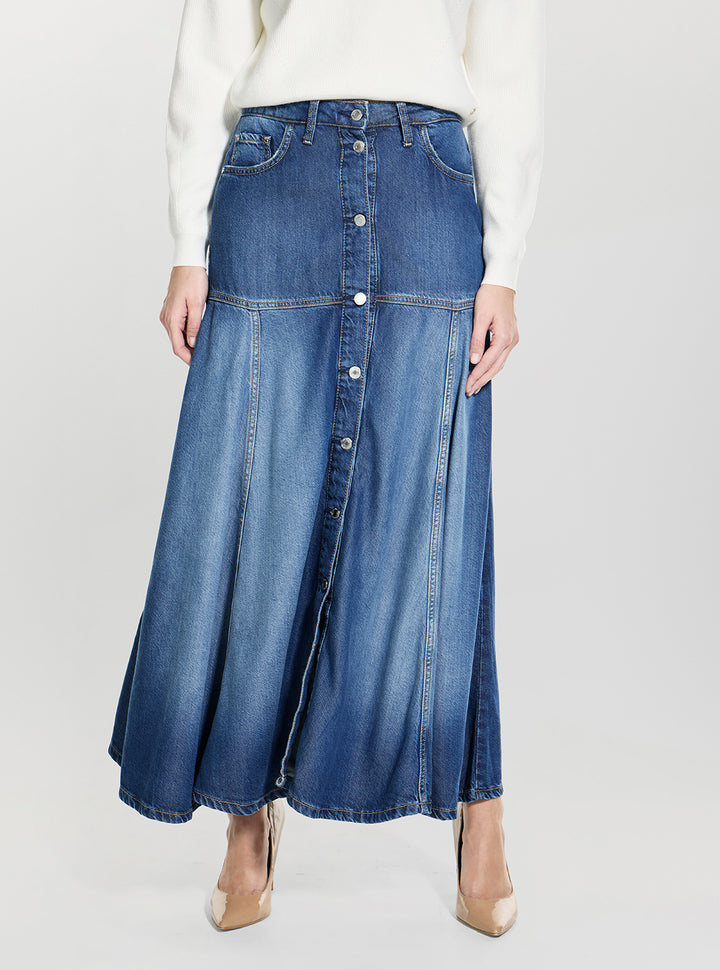 GUESS WEco Blue Nidia Long Skirt W6GD09D0702 Front View