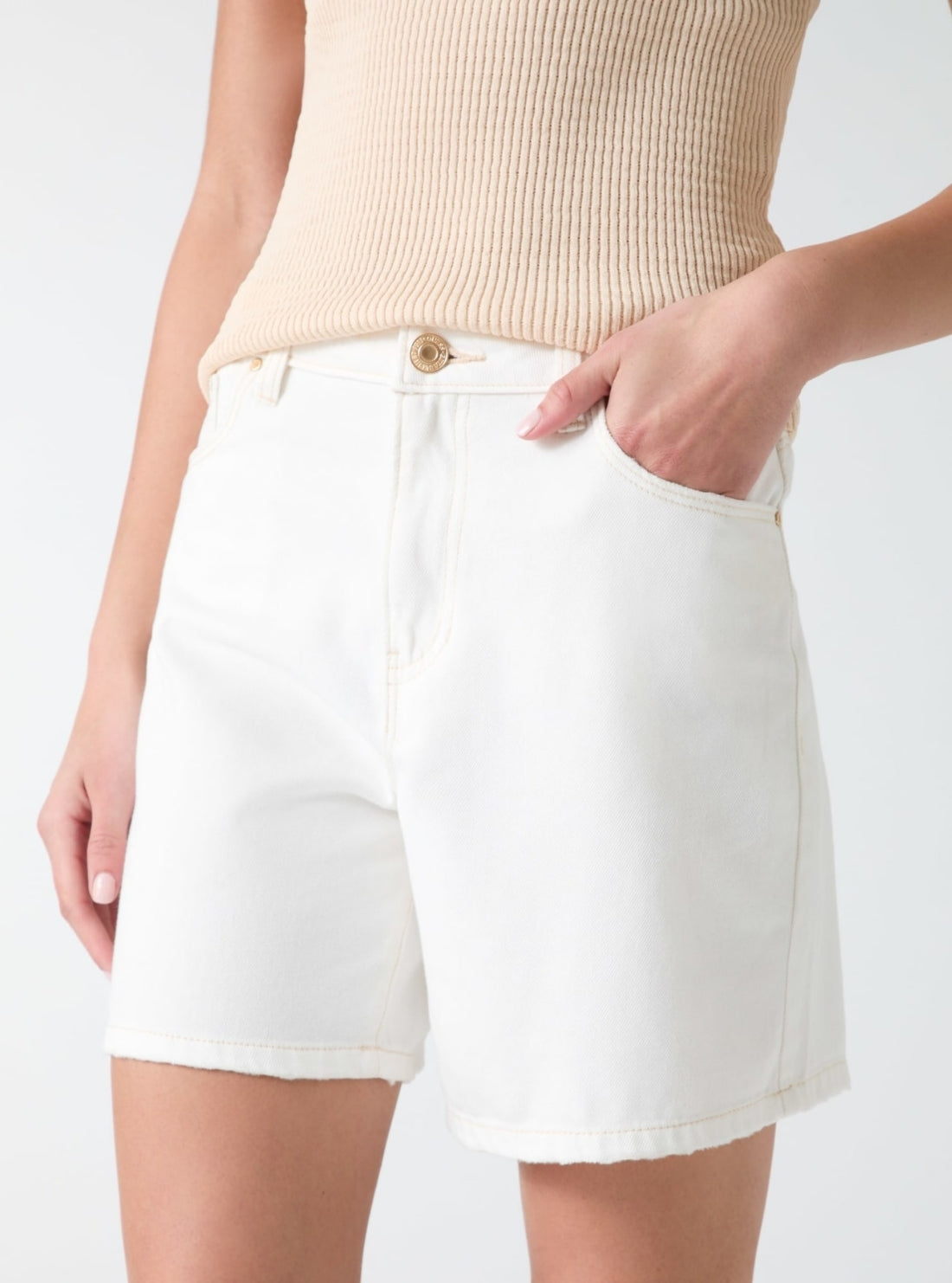 GUESS Womens White Super Relaxed Denim Shorts W6GD1AD0704 Detail View