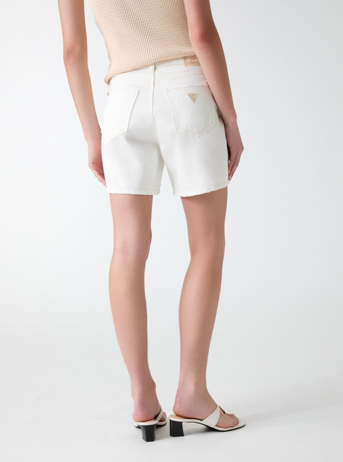 GUESS Womens White Super Relaxed Denim Shorts W6GD1AD0704 Back View