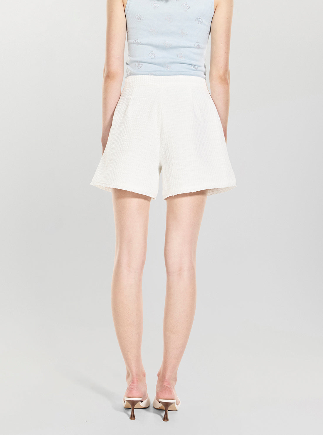 GUESS Womens White Eulalie Tweed Shorts W6GD25W1807 Back View2