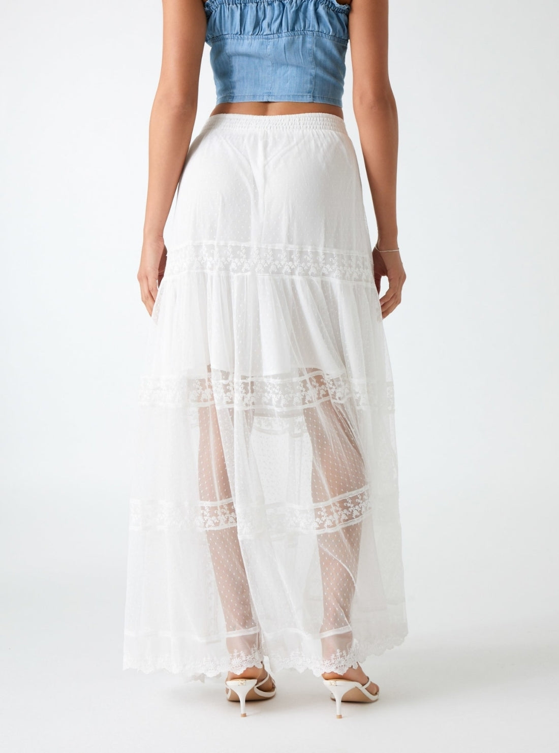 GUESS Womens Eco White Brunella Trims Long Maxi Skirt W6GD37W1857  Back View