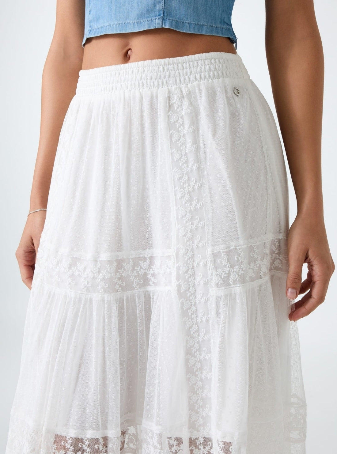 GUESS Womens Eco White Brunella Trims Long Maxi Skirt W6GD37W1857 Detail View