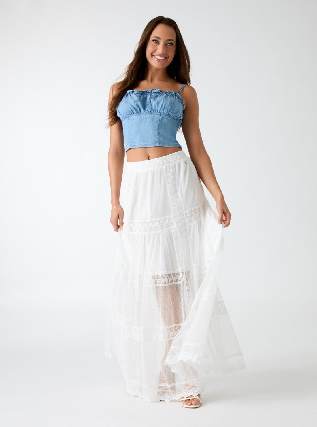 GUESS Womens Eco White Brunella Trims Long Maxi Skirt W6GD37W1857  Full View_2