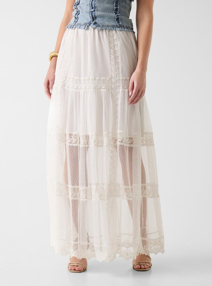 GUESS Womens Eco White Brunella Trims Long Maxi Skirt W6GD37W1857 Front View