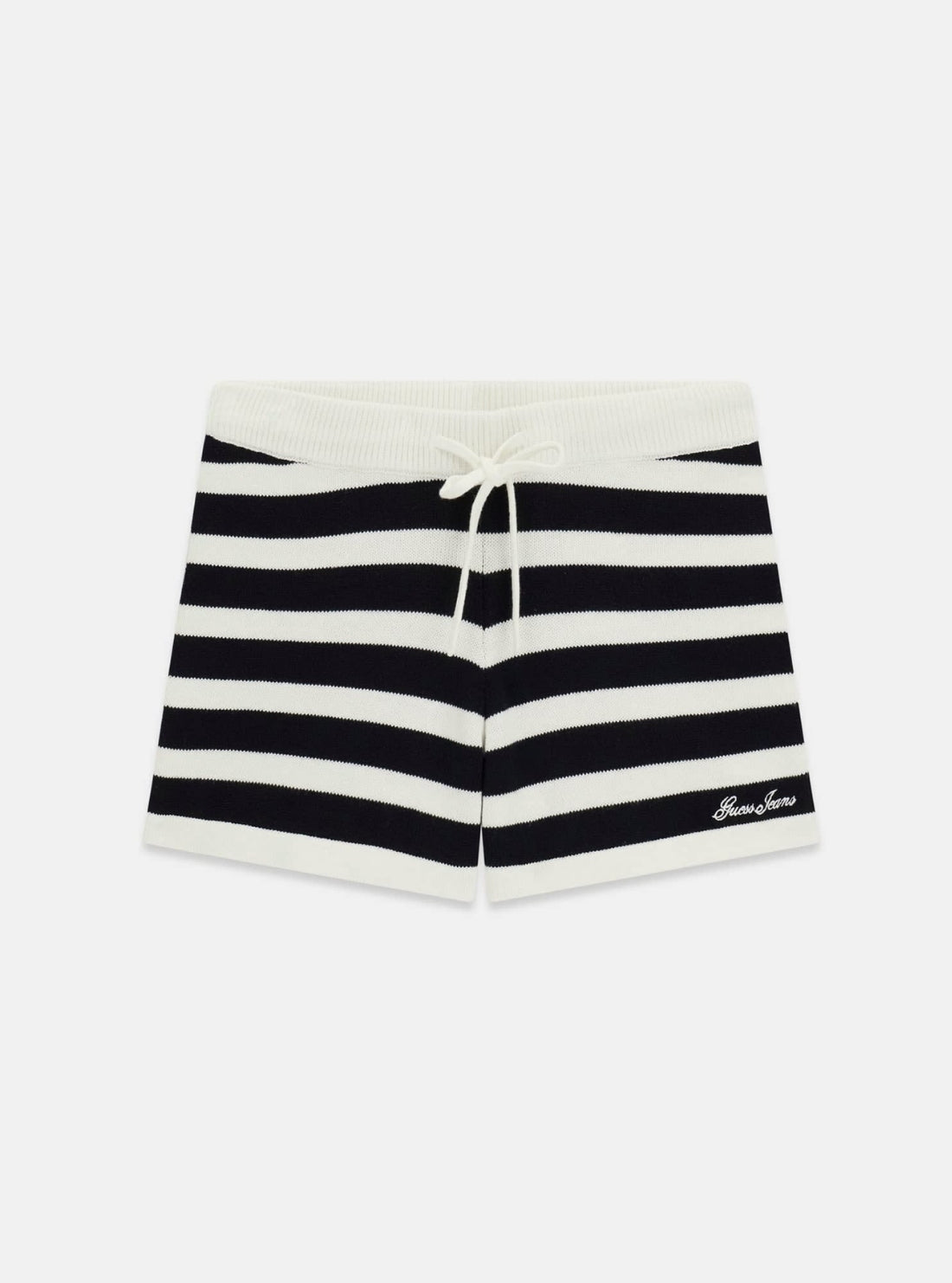 Guess Jeans Black and White Striped Knit Shorts W6GD72Z3HM1 Flatlay