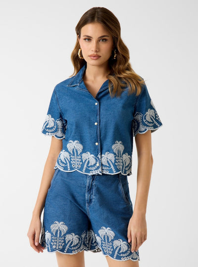 GUESS Womens Blue Petra Denim Shirt W6GH15D0687 Front View