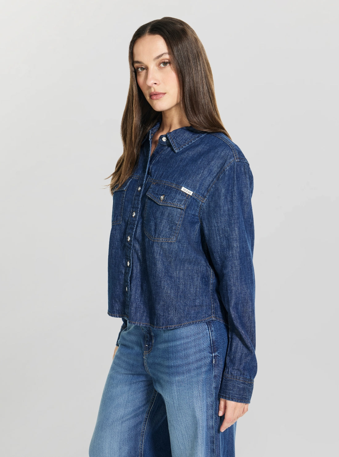 GUESS Womens Blue Wren Denim Top W6GH63D0882 Side View
