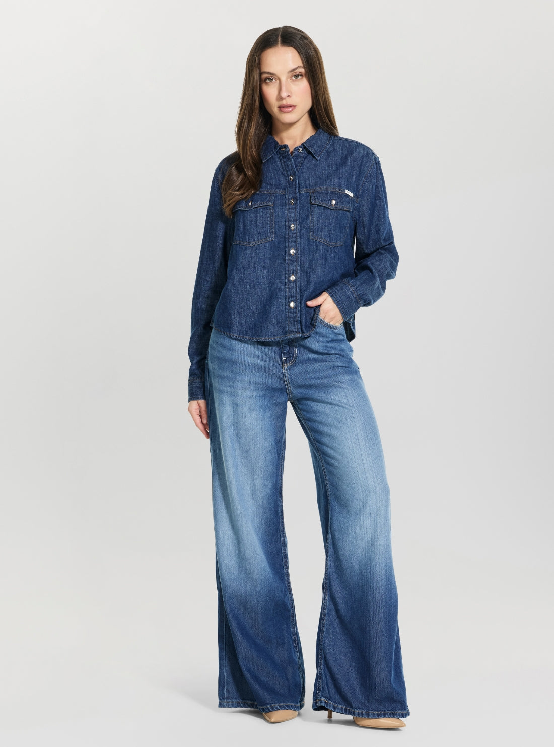 GUESS Womens Blue Wren Denim Top W6GH63D0882 Full View