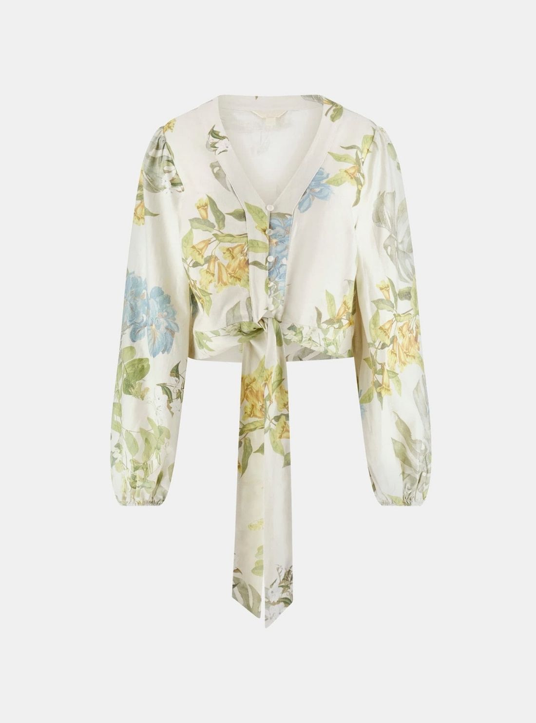 GUESS Womens Garden Lilies Print Shirley Linen Top W6GHA4W2565 Flatlay