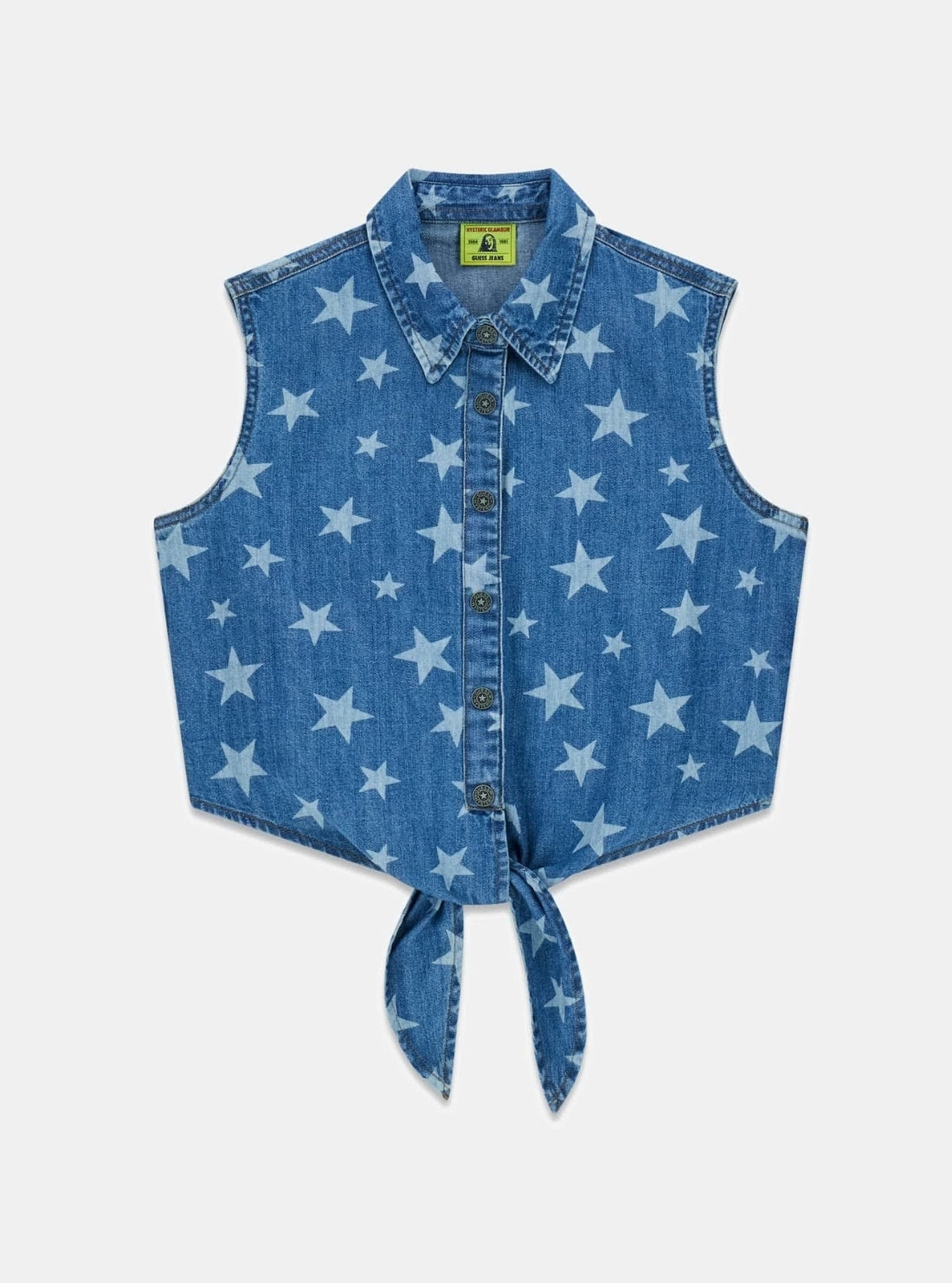 Guess Jeans Hysteric Glamour Denim Front Tie Top W6GHF2D5M8X Flatlay