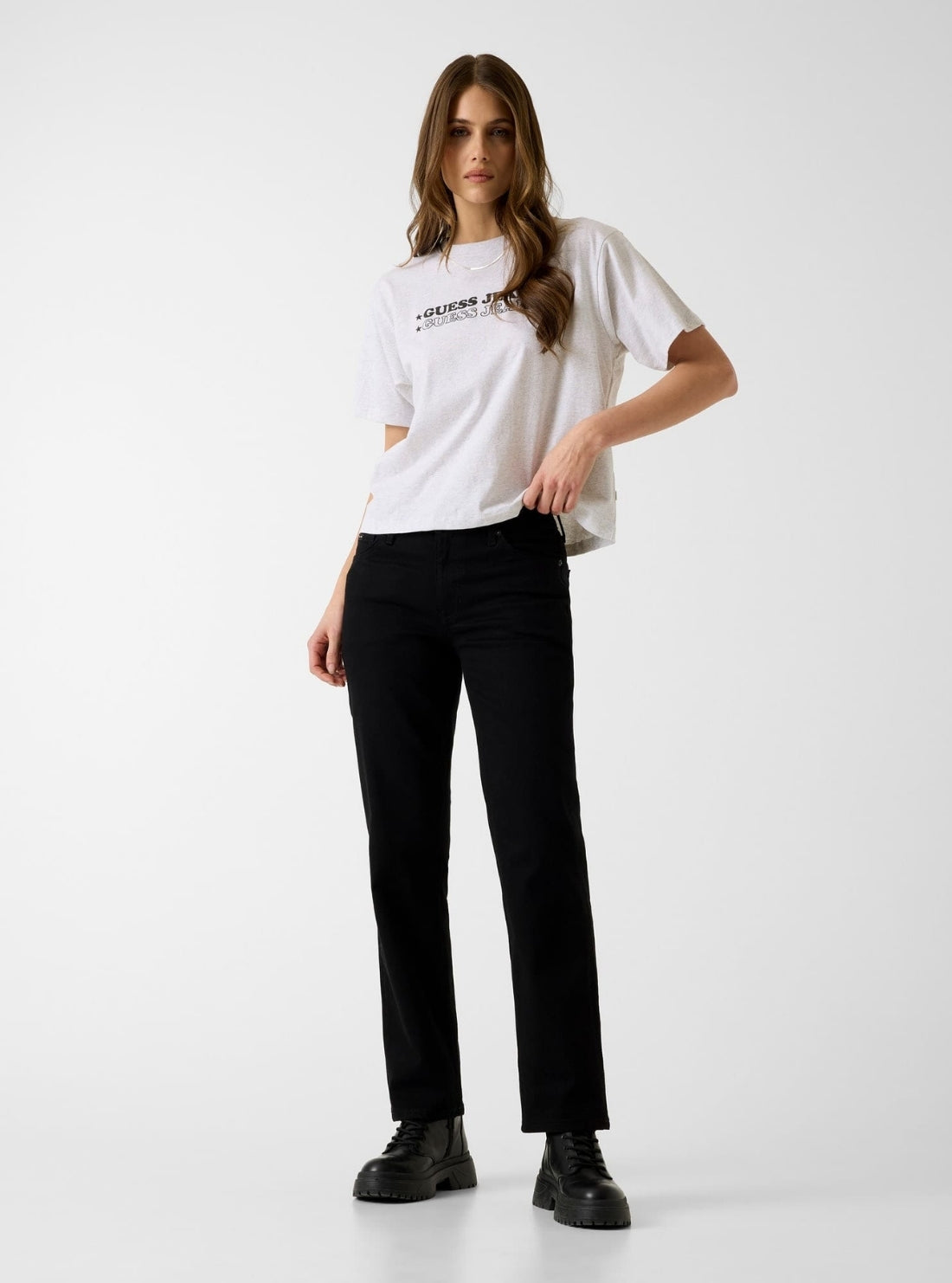 Guess Jeans Grey Heather Boxy Print Star T-Shirt