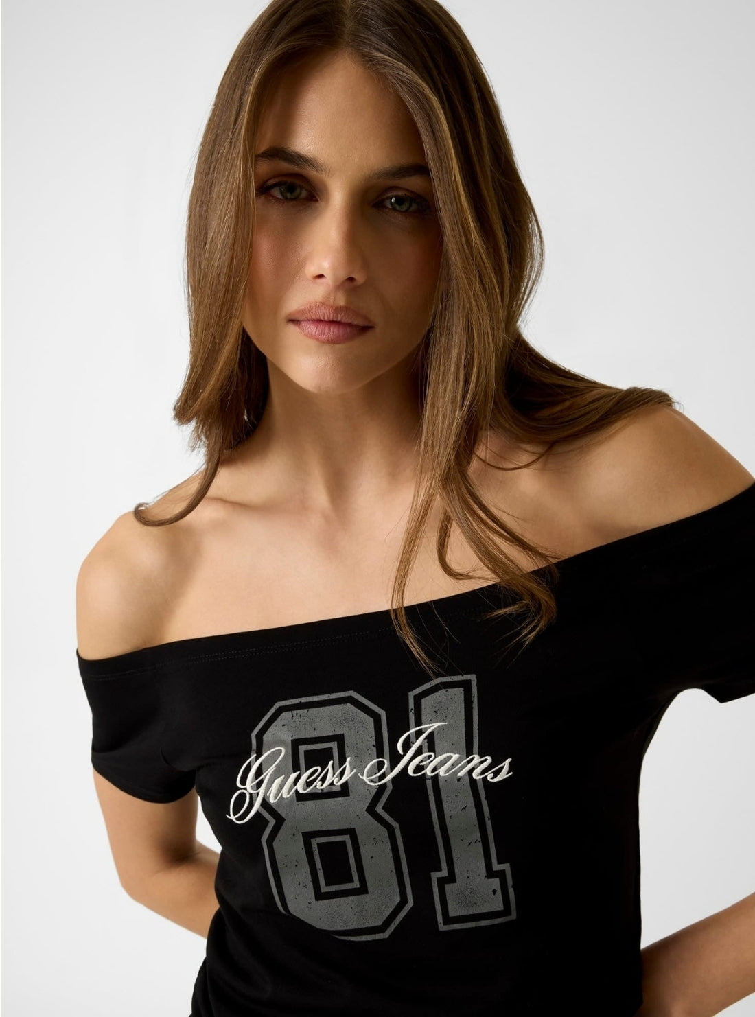 Guess Jeans Black Off-Shoulder 81 Baby T-Shirt W6GI07J1314 Detail View