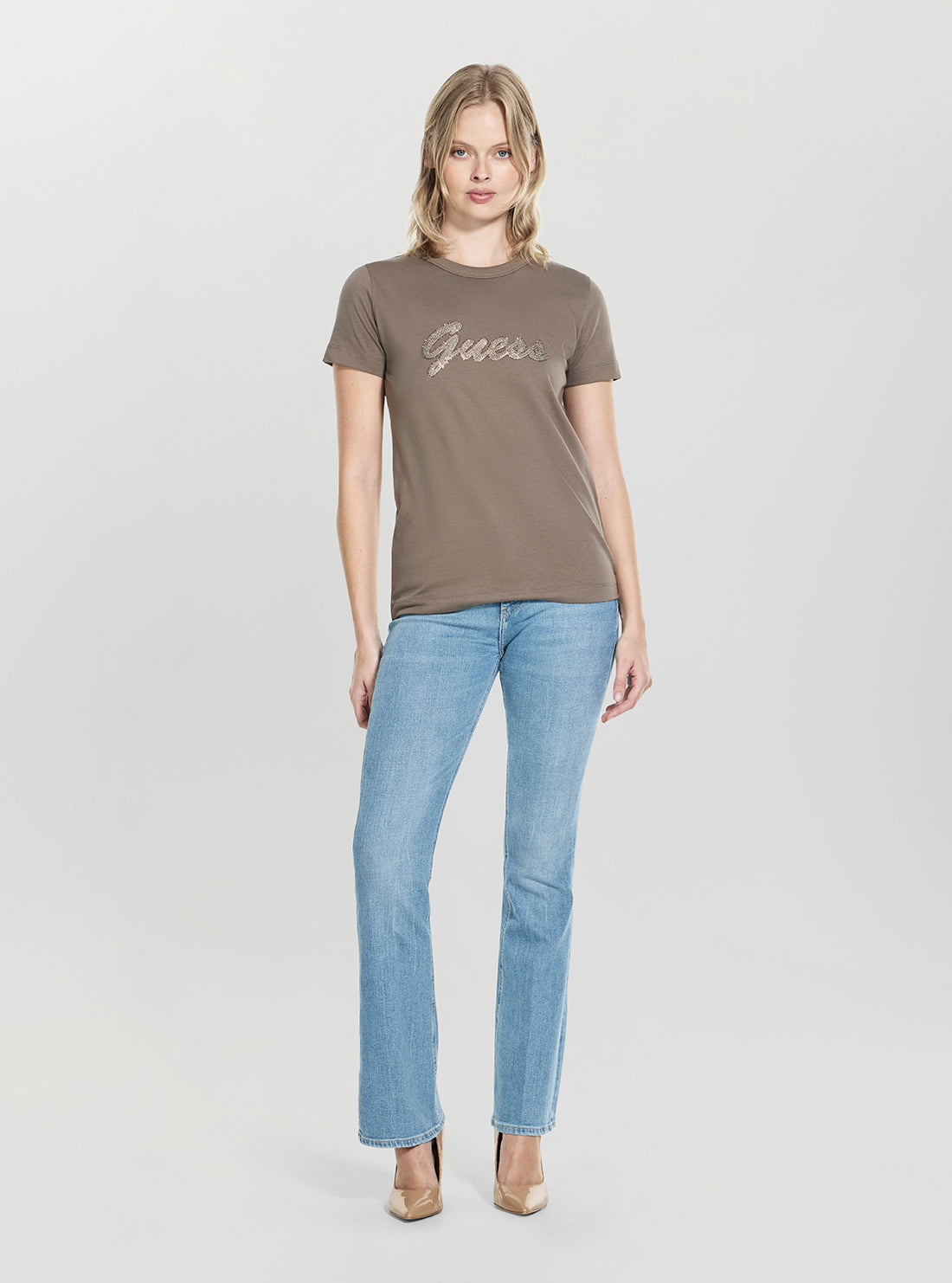 Eco Brown Script Logo T-Shirt W6GI08K3023 Full View
