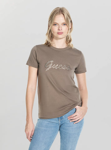 Eco Brown Script Logo T-Shirt W6GI08K3023 Front View