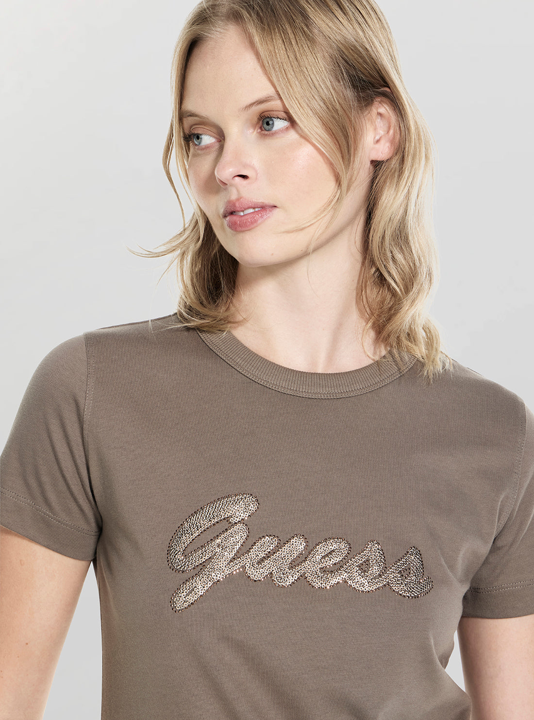 Eco Brown Script Logo T-Shirt W6GI08K3023 Detail View