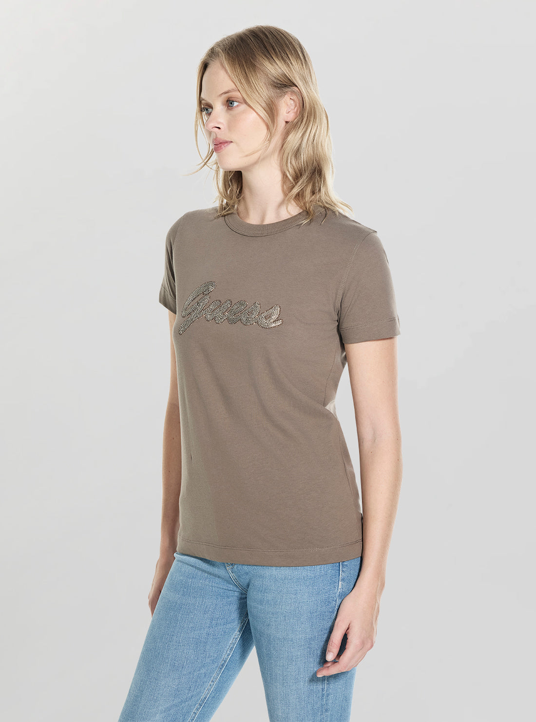 Eco Brown Script Logo T-Shirt W6GI08K3023 Side View2