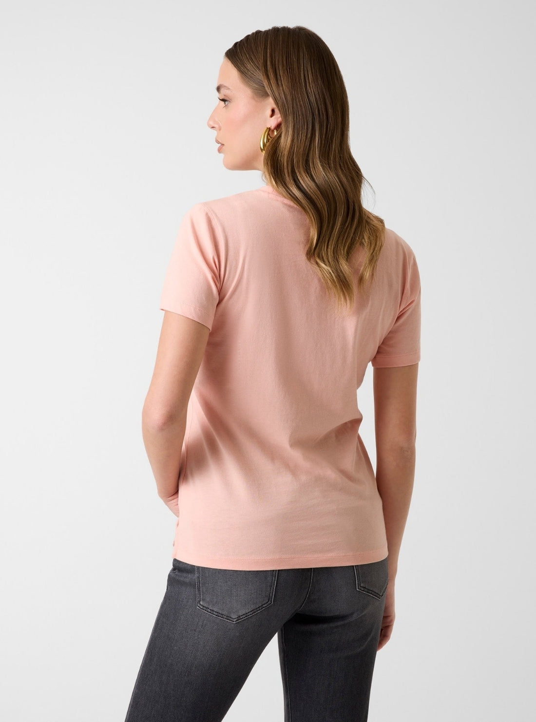 GUESS Womens Eco Peach Creme Guess Studs Script T-Shirt W6GI15K3035 Back View