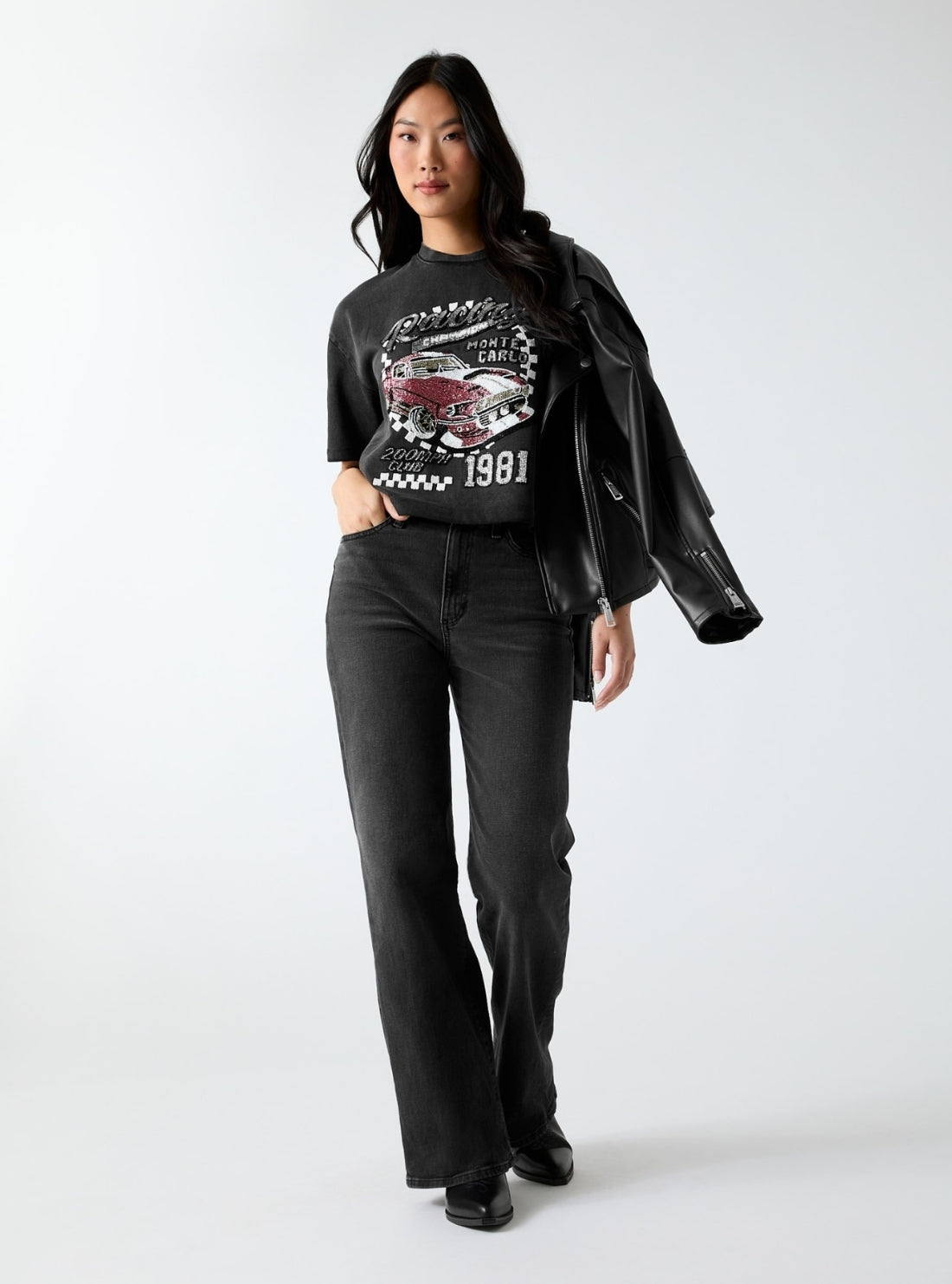 GUESS Womens Eco Black Race Car T-Shirt W6GI20K3133 Full View_2