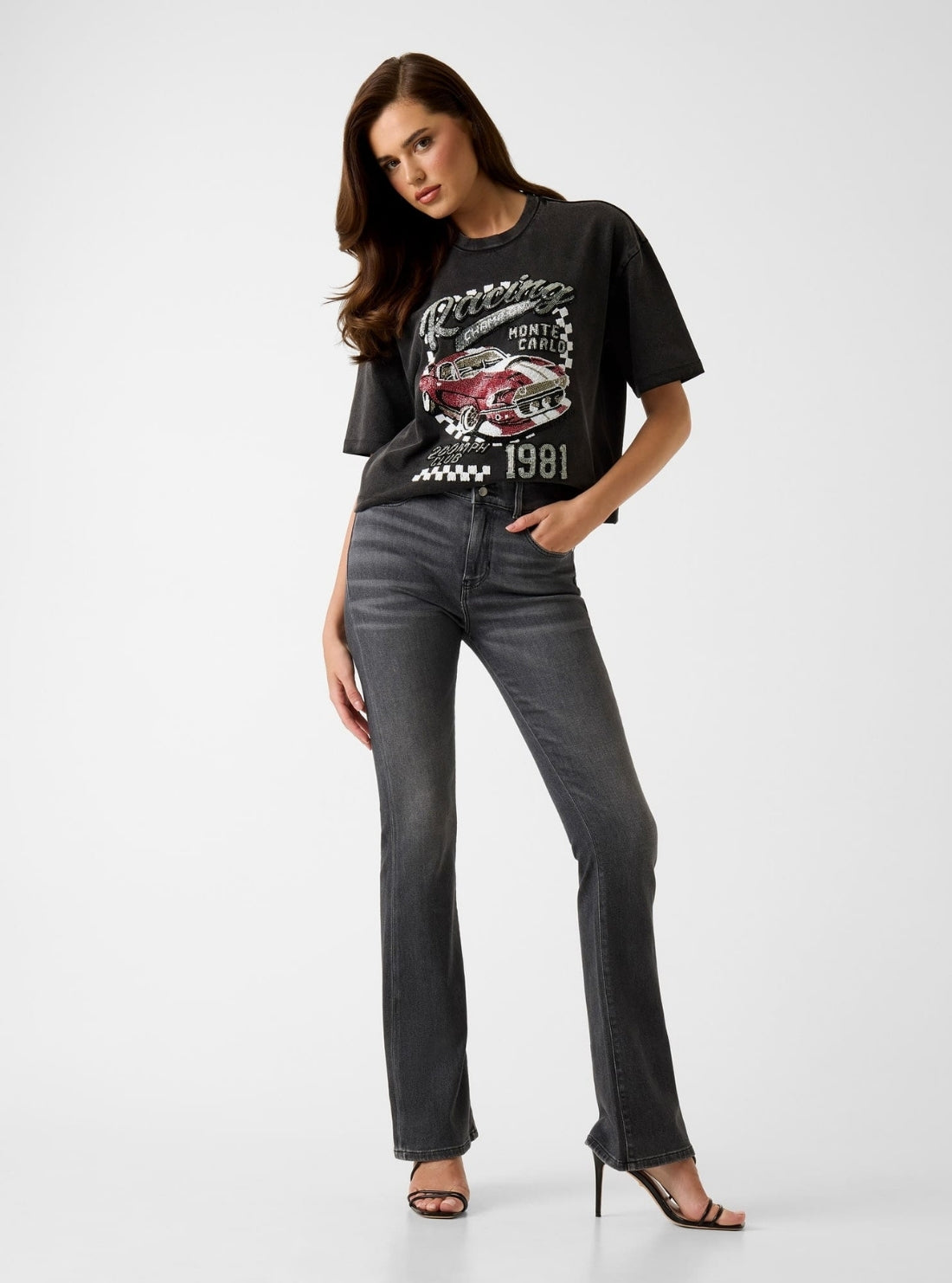 GUESS Womens Eco Black Race Car T-Shirt W6GI20K3133 Full View