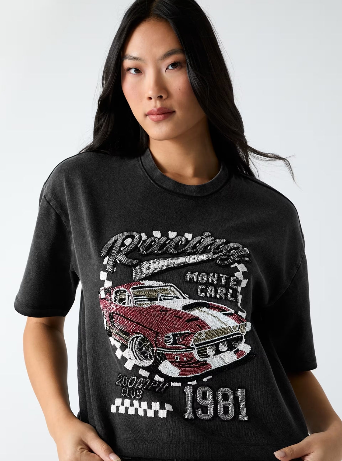 GUESS Womens Eco Black Race Car T-Shirt W6GI20K3133 Detail View