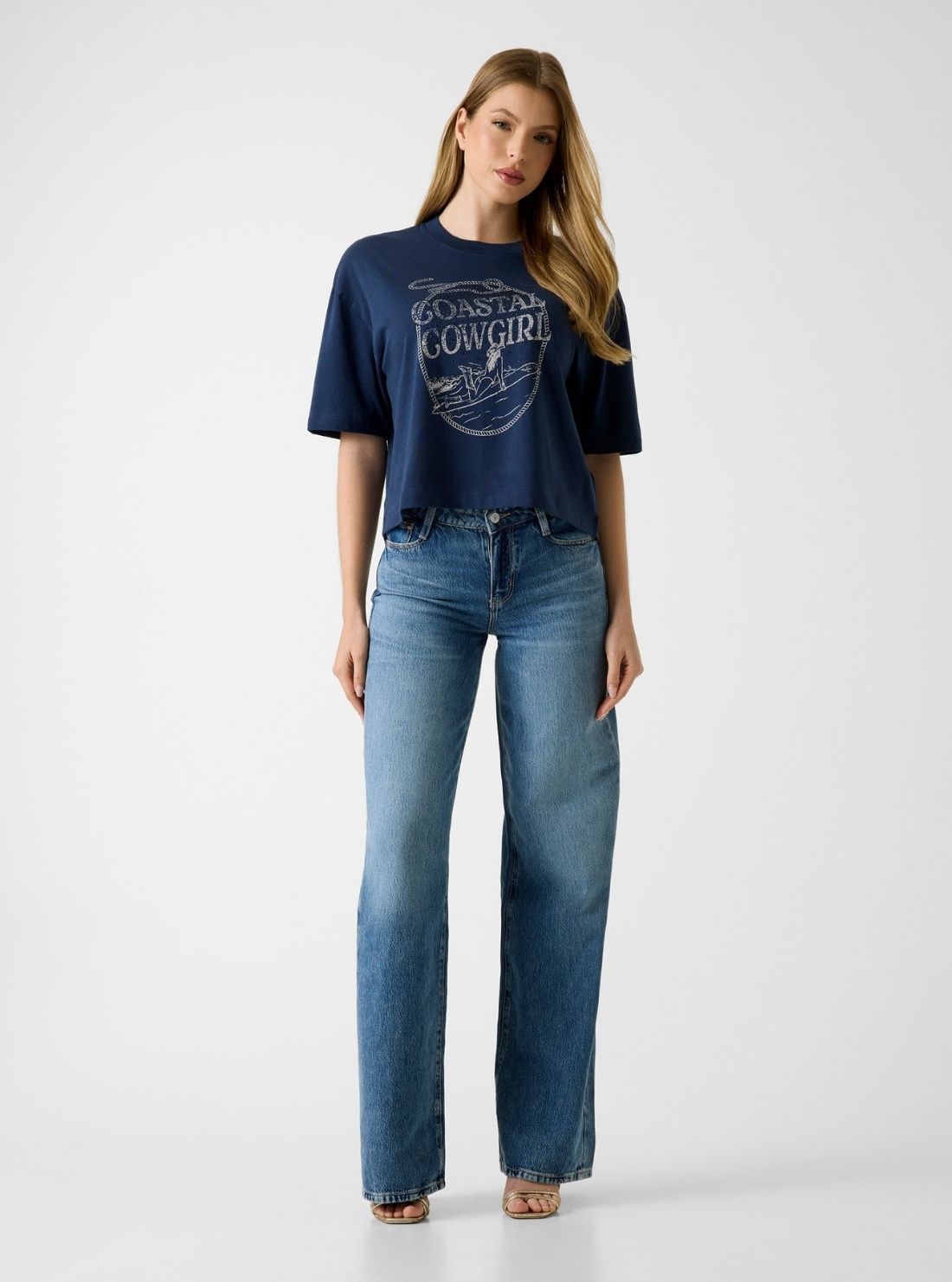 GUESS Womens Blue Coastal Cowgirl Oversized T-Shirt  W6GI23K3146 Full View