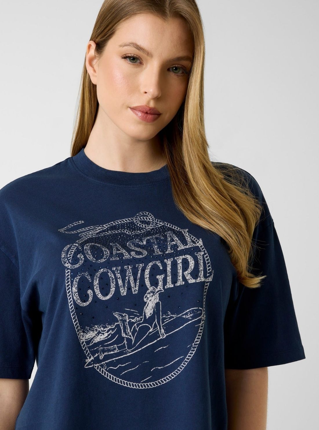 GUESS Womens Blue Coastal Cowgirl Oversized T-Shirt  W6GI23K3146 Detail View