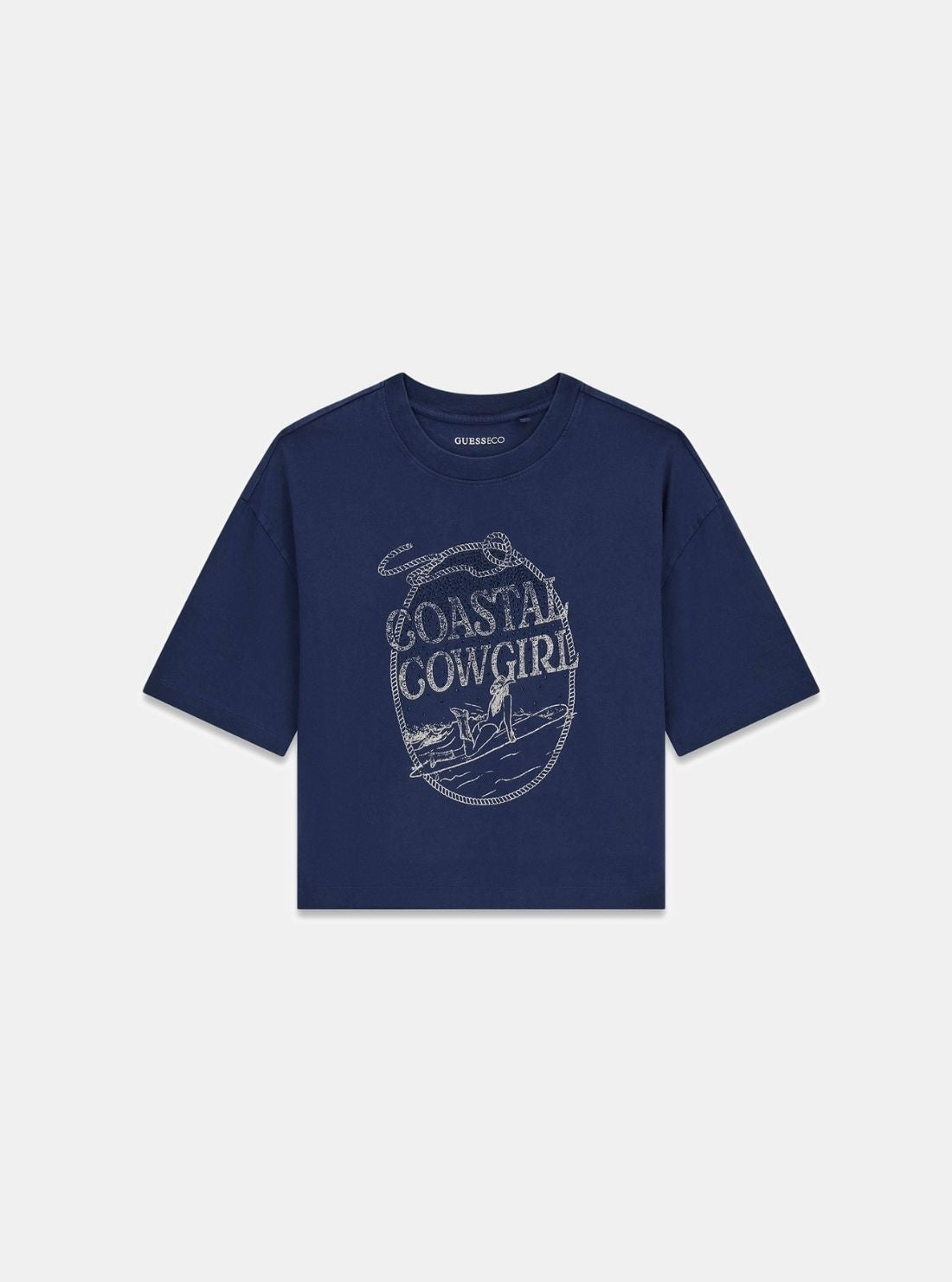 GUESS Womens Blue Coastal Cowgirl Oversized T-Shirt  W6GI23K3146 Flatlay