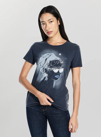 GUESS Womens Blackened Blue Do Not Disturb Easy T-Shirt W6GI26K3150 Front View