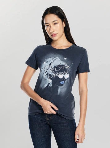 GUESS Womens Blackened Blue Do Not Disturb Easy T-Shirt W6GI26K3150 Front View