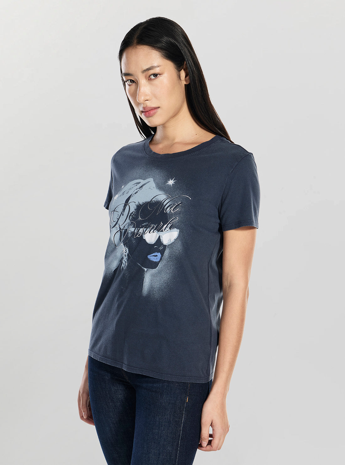 GUESS Womens Blackened Blue Do Not Disturb Easy T-Shirt W6GI26K3150 Side View