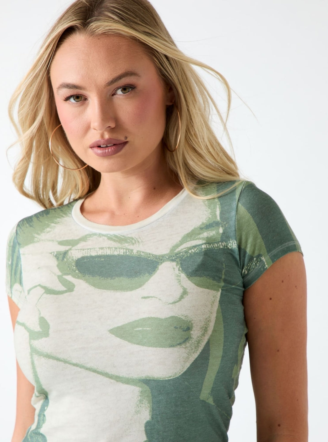 GUESS Womens Army Olive Multi Icon Shades T-Shirt W6GI28K3163 Detail View