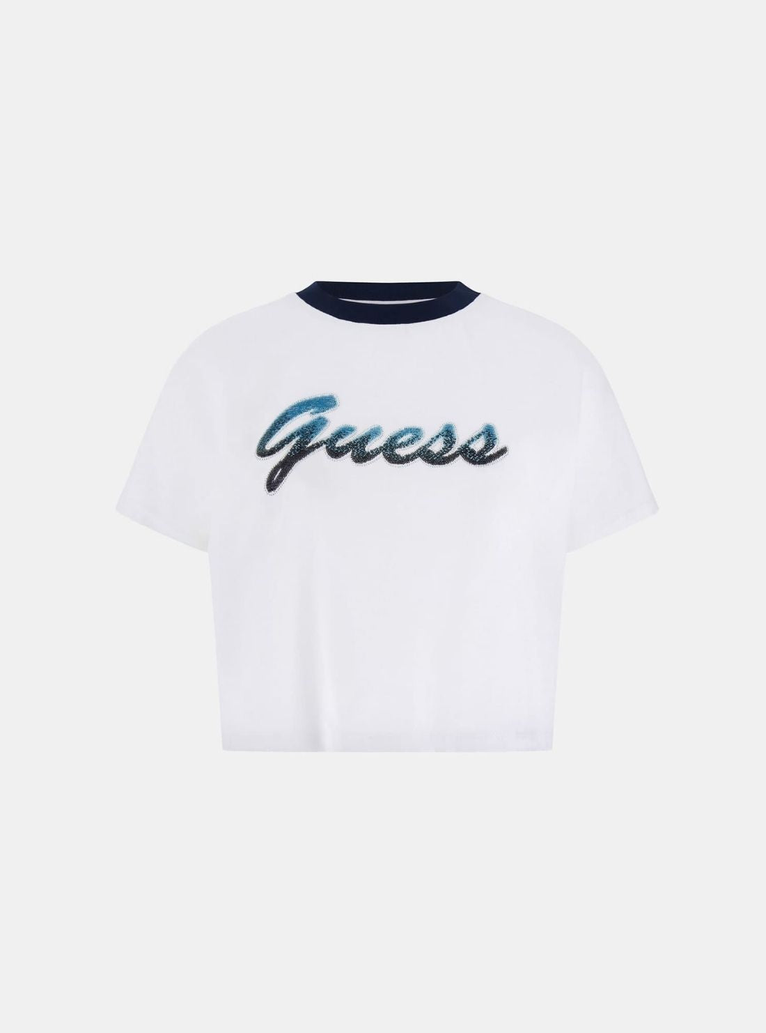 GUESS Kids White Script Cropped T-Shirt W6GI31K3224 Flatlay