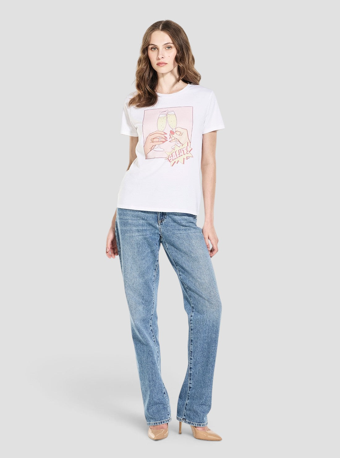 GUESS Womens White Clink Easy T-Shirt W6GI32K3301 Full View