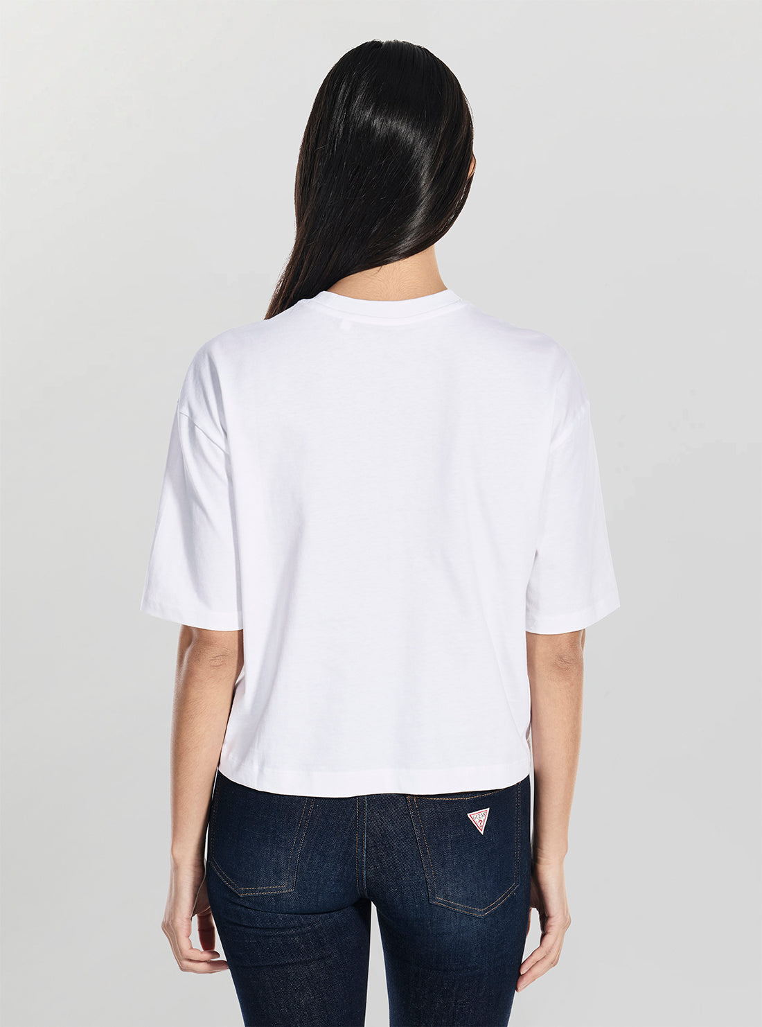 GUESS Womens White French Lips Oversized T-Shirt W6GI40K3532 Back View