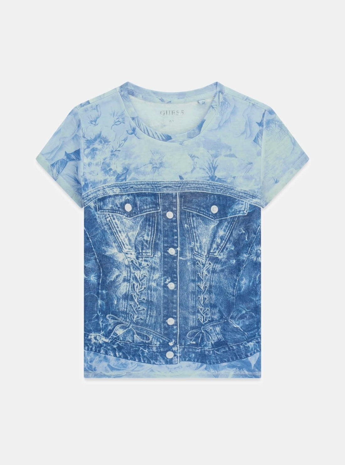 GUESS Womens Blue Flower Denim Sub T-Shirt W6GI44K3614 Flaltay