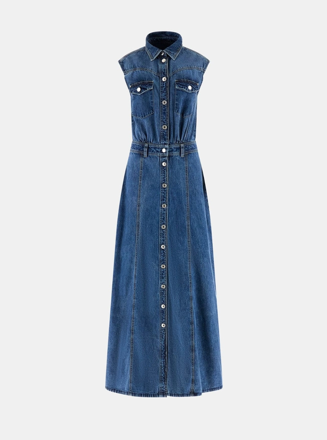 GUESS Womens Blue Rugiada Denim Maxi Dress W6GK09D0694 Flatlay
