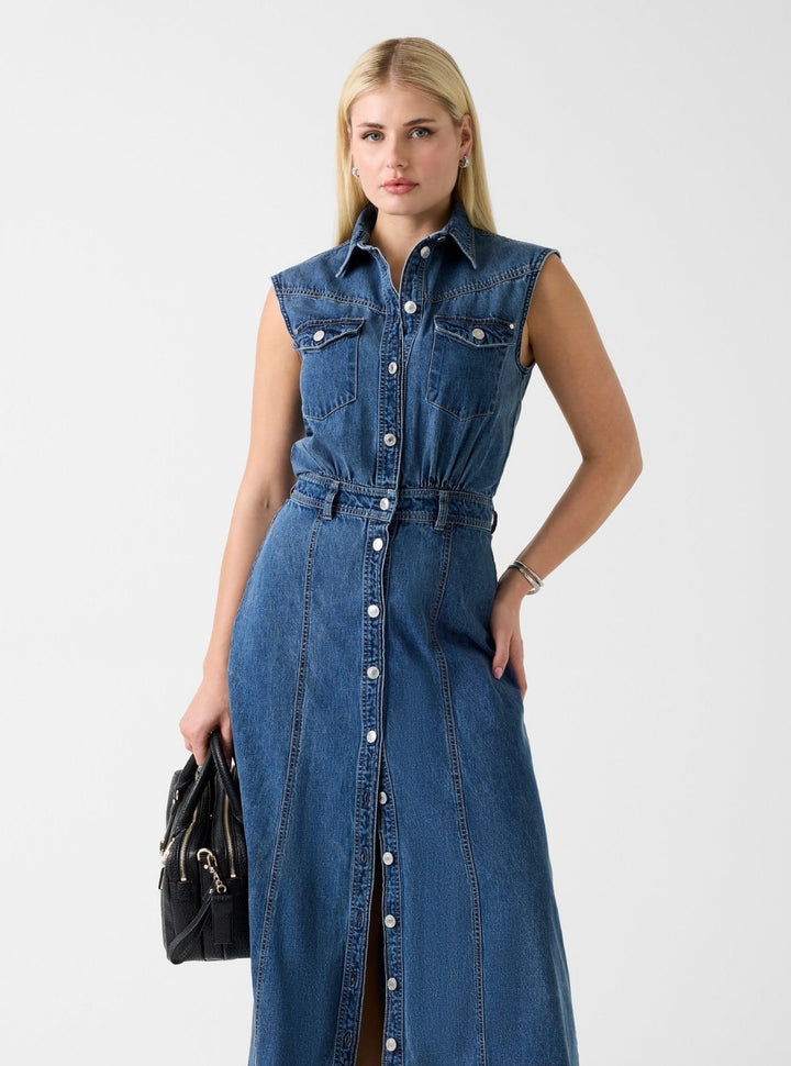 GUESS Womens Blue Rugiada Denim Maxi Dress W6GK09D0694 Front View