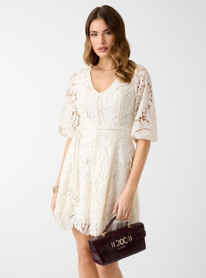 GUESS Womens White Vida Embroidered Mini Dress W6GK91W2162 Front View