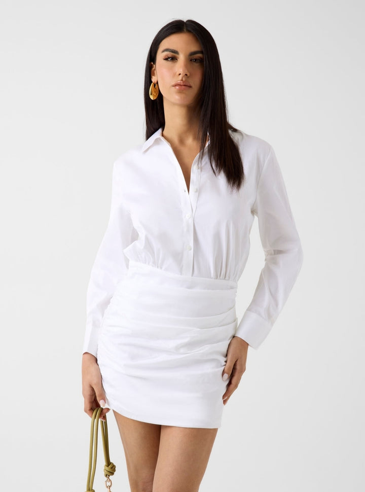 GUESS Womens White Veronica Poplin Mini Dress W6GKA3W2369 Front View