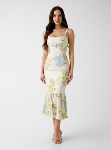 GUESS Womens Multi Rory Floral Midi Dress W6GKA6W2409 Full View