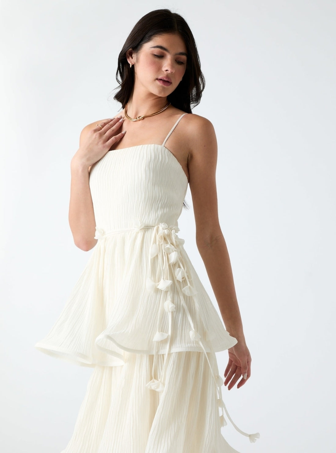 GUESS Womens White Alessia Tiered Dress W6GKAGW2584 Detail View