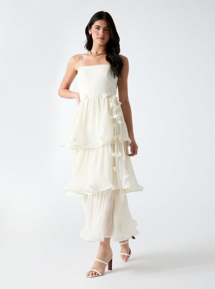 GUESS Womens White Alessia Tiered Dress W6GKAGW2584 Front View