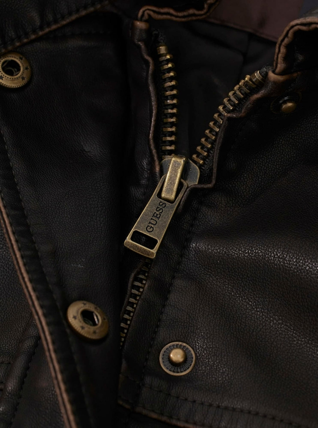 GUESS Womens Brown Clelia Faux-Leather Jacket W6GL40W2358 Detail View