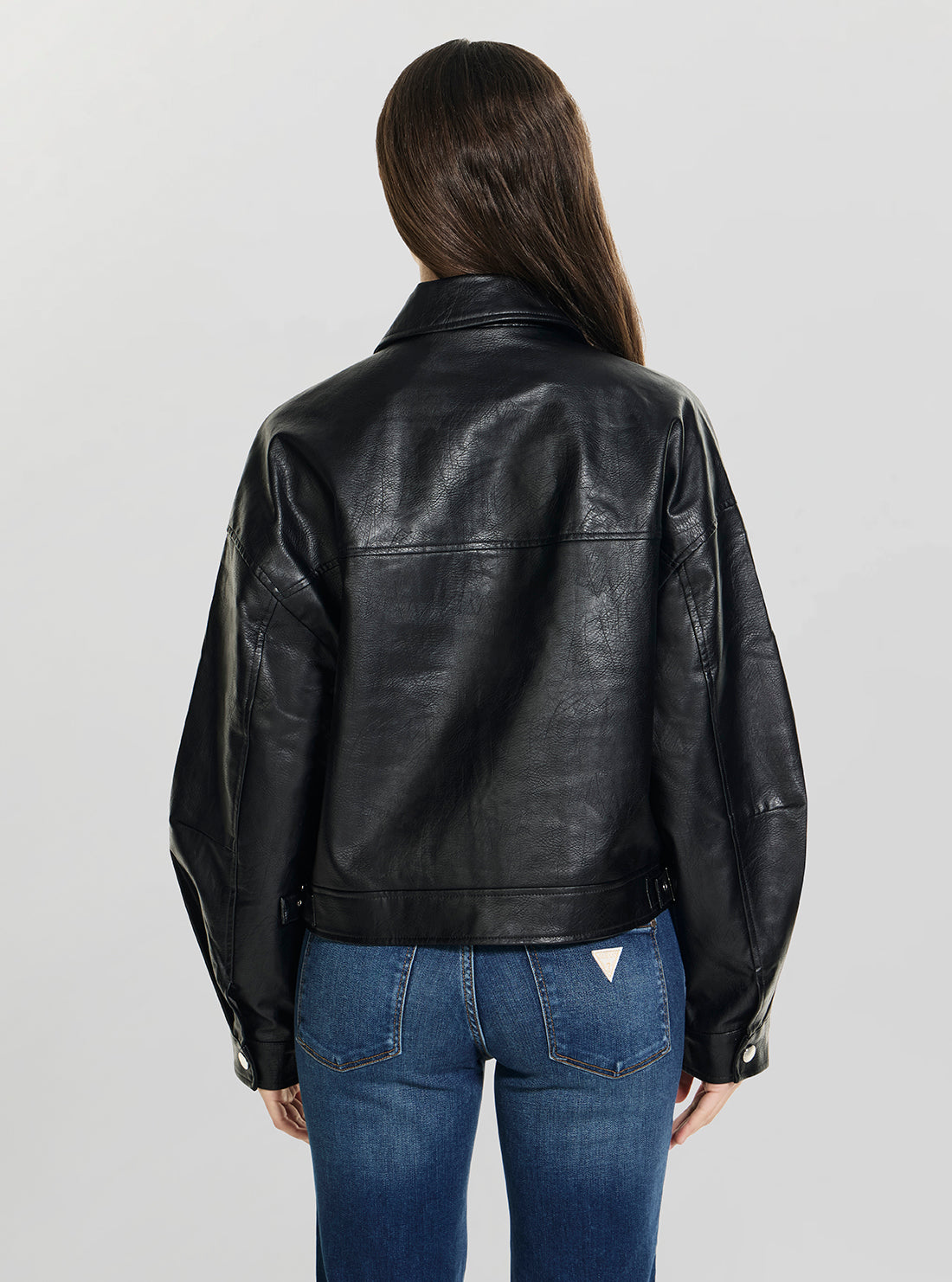 GUESS Womens Black Kayden Faux-Leather Jacket W6GL43K3562 Back View