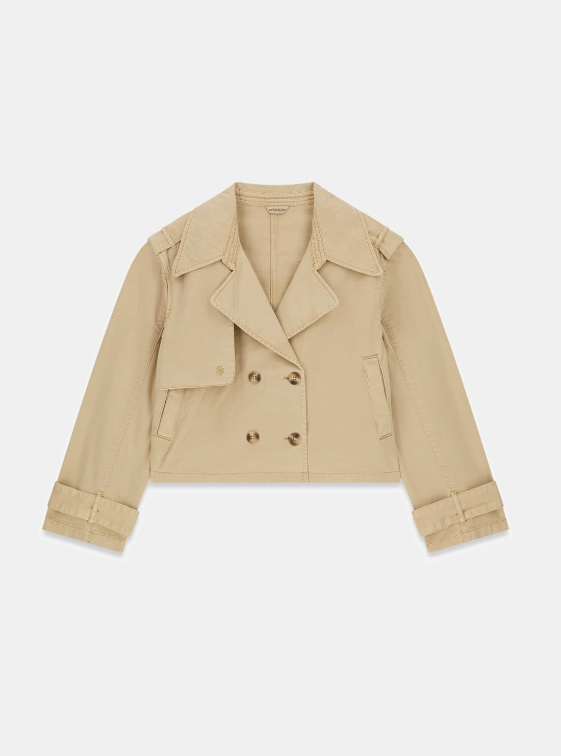 Guess Jeans Eco Beige Cropped Trench Coat W6GLZ3WQ951 Flatlay